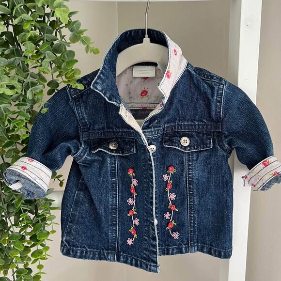 Vintage 12 Month Baby Toddler Girl Denim Blue Jean Jacket Embroidered Flower - Picture 5 of 10